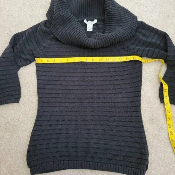 WHITE HOUSE BLACK MARKET BLACK STRIPED RIBBED KNIT COWL NECK SWEATER, SIZE S - Picture 7 of 11